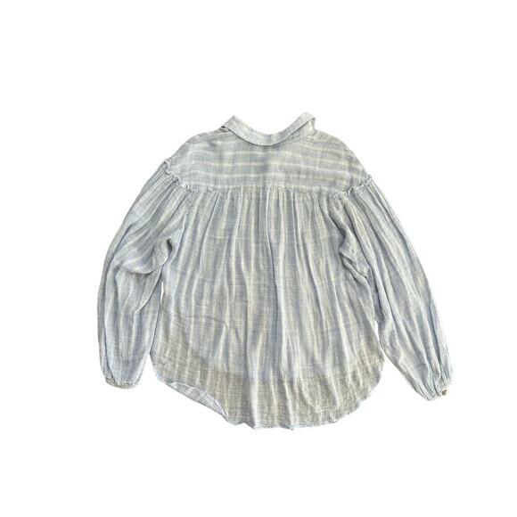 Free People Blue White Stripe Headed to the Highlands Button Up Top Size Medium - Picture 6 of 8